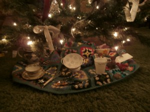 tree with Christmas gifts of items given after the fire