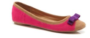 pink flats with tan trim and putple bow