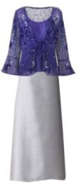 ladies formal clothing: silver silk skirt with deep blue beaded jacket and shell