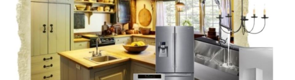 country, early period kitchen with new appliances