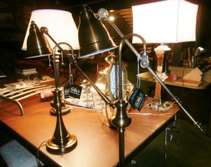 two pharmacy lamps, one large exterior carrage lamp, mirror and glass table lamp puter lamp all antique stule