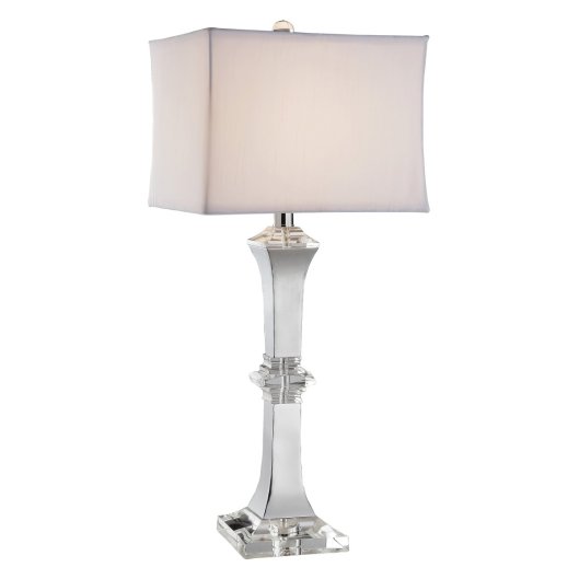 large table lamp with mirrored column and square lampshade