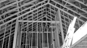 house under construction ceiling structure with ladder on the right