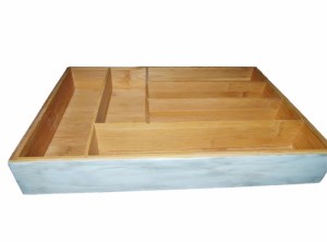 bamboo drawer organizer painted white with antique glaze
